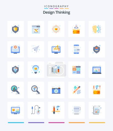 Téléchargez les illustrations : Creative Design Thinking 25 Flat icon pack  Such As design. up. work. start. thinking - en licence libre de droit