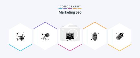 Illustration for Marketing Seo 25 Glyph icon pack including smart watch. optimization. trends. interface. screen - Royalty Free Image