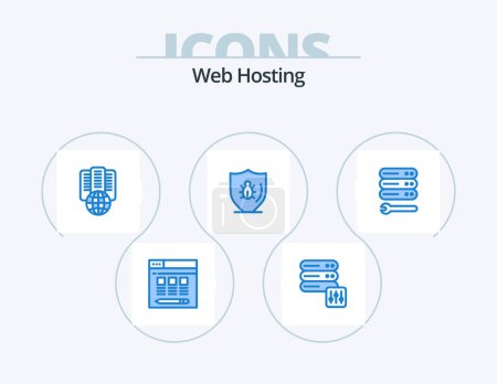 Illustration for Web Hosting Blue Icon Pack 5 Icon Design. wrench. server. proxy. shield. protect - Royalty Free Image