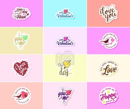 Ilustración de Saying I Love You with Valentine's Day Typography Stickers - Imagen libre de derechos