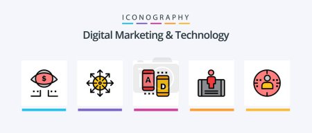 Ilustración de Digital Marketing And Technology Line Filled 5 Icon Pack Including marketing. marketing. promotion. globe. open. Creative Icons Design - Imagen libre de derechos