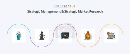 Illustration for Strategic Management And Strategic Market Research Line Filled Flat 5 Icon Pack Including loan. dollar. game. money. file - Royalty Free Image