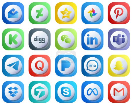 Ilustración de Cute 3D Gradient Icons for Major Social Media 20 pack such as messenger. funding. microsoft team and linkedin icons. Modern and High-Resolution - Imagen libre de derechos