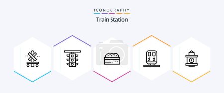 Ilustración de Train Station 25 Line icon pack including train. train. train. railway. plant - Imagen libre de derechos