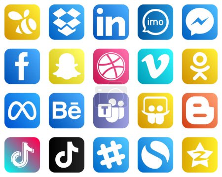 Ilustración de 20 Unique Social Media Icons such as video. dribbble. messenger. snapchat and fb icons. Creative and high resolution - Imagen libre de derechos