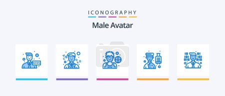 Illustration for Male Avatar Blue 5 Icon Pack Including programming. development. player. service. hotel. Creative Icons Design - Royalty Free Image