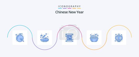 Ilustración de Chinese New Year Blue 5 Icon Pack Including lantern. year. chinese. noodles. chinese - Imagen libre de derechos