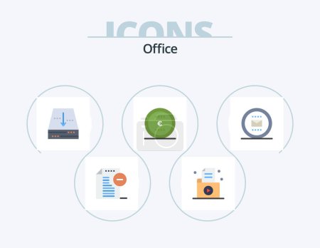 Téléchargez les illustrations : Office Flat Icon Pack 5 Icon Design. envelope. money. record. coin. down - en licence libre de droit