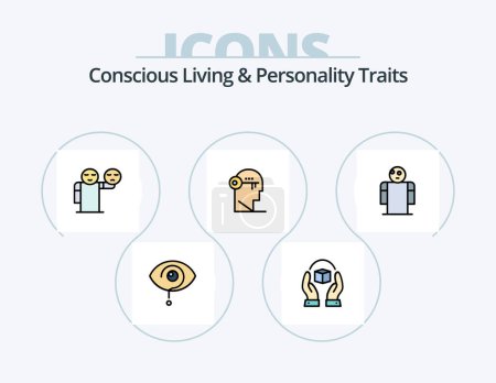 Téléchargez les illustrations : Concious Living And Personality Traits Line Filled Icon Pack 5 Icon Design. human. choosing. human. choice. human - en licence libre de droit