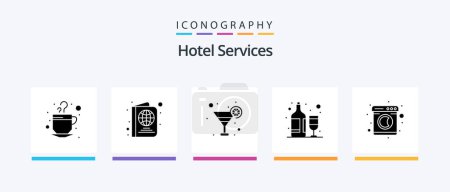 Téléchargez les illustrations : Hotel Services Glyph 5 Icon Pack Including washing. laundry. glass. clothes. wine. Creative Icons Design - en licence libre de droit