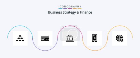 Téléchargez les illustrations : Business Strategy And Finance Glyph 5 Icon Pack Including . court . credit card . finance . bank - en licence libre de droit