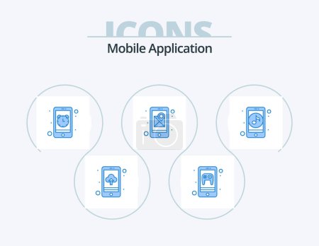 Téléchargez les illustrations : Mobile Application Blue Icon Pack 5 Icon Design. mobile. navigation. alarm. location. app - en licence libre de droit