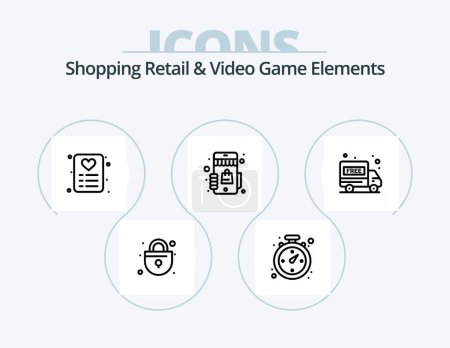 Illustration for Shoping Retail And Video Game Elements Line Icon Pack 5 Icon Design. credit. ribbon. ecommerce. shopping. gift - Royalty Free Image