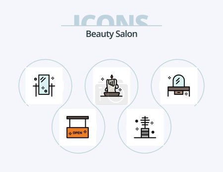 Téléchargez les illustrations : Beauty Salon Line Filled Icon Pack 5 Icon Design. spa salon. cosmetics. salon. comb. salon - en licence libre de droit