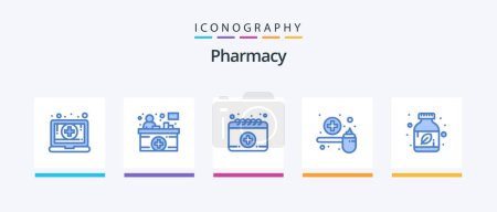 Illustration for Pharmacy Blue 5 Icon Pack Including bottle. scoop. appointment. medicine. feeding. Creative Icons Design - Royalty Free Image