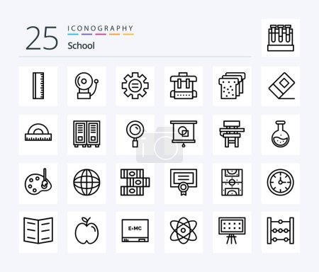 Illustration for School 25 Line icon pack including eraser. education. setting. food. school - Royalty Free Image