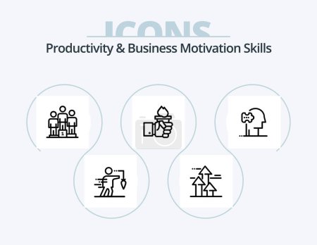 Ilustración de Productivity And Business Motivation Skills Line Icon Pack 5 Icon Design. businessman. accomplished. management. abilities. influence - Imagen libre de derechos