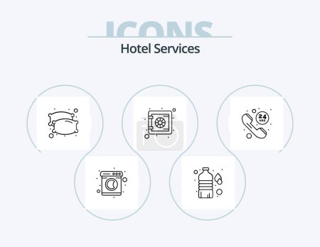 Téléchargez les illustrations : Hotel Services Line Icon Pack 5 Icon Design. pass. waiting area. coffee. sofa. couch - en licence libre de droit