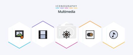 Illustration for Multimedia 25 FilledLine icon pack including . . preferences. note. key - Royalty Free Image