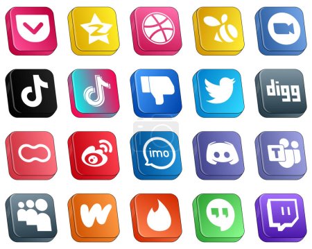 Ilustración de Isometric 3D Social Media Brand Icons 20 pack such as twitter. dislike. meeting and video icons. Fully editable and professional - Imagen libre de derechos
