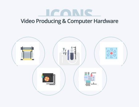 Ilustración de Video Producing And Computer Hardware Flat Icon Pack 5 Icon Design. engineering. reapair. engineering. fan. cooling - Imagen libre de derechos