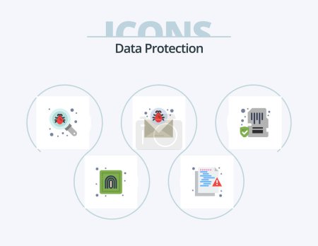 Ilustración de Data Protection Flat Icon Pack 5 Icon Design. message. email. security. bug. security - Imagen libre de derechos