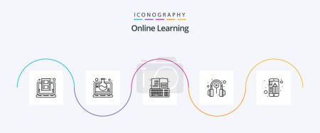 Illustration for Online Learning Line 5 Icon Pack Including educational app. lesson. book. learning. class - Royalty Free Image