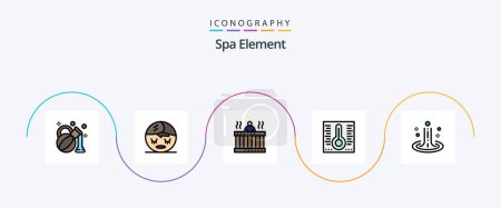 Téléchargez les illustrations : Spa Element Line Filled Flat 5 Icon Pack Including water. ripple. relax. effect. temperature - en licence libre de droit