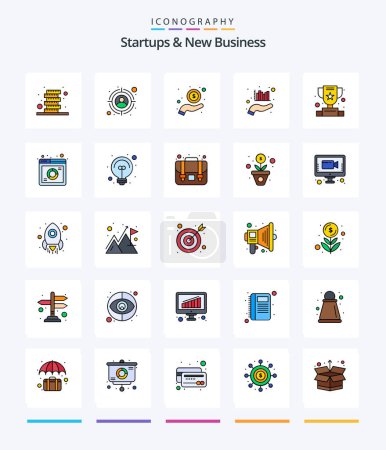 Illustration for Creative Startups And New Business 25 Line FIlled icon pack  Such As winner. achievement. payment. marketing. graph - Royalty Free Image