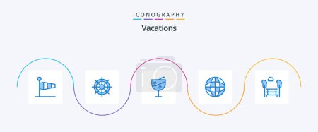Téléchargez les illustrations : Vacations Blue 5 Icon Pack Including view. park. wheel. globe. education - en licence libre de droit