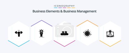 Illustration for Business Elements And Business Managment 25 Glyph icon pack including processing. efficiency. network. line. conveyor - Royalty Free Image
