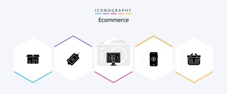 Illustration for Ecommerce 25 Glyph icon pack including cart. online. online. shopping. ecommerce - Royalty Free Image