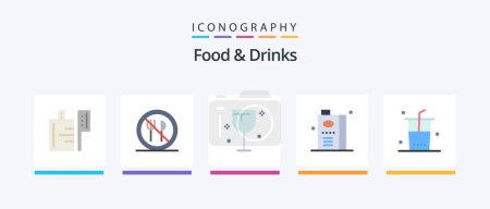Téléchargez les illustrations : Food and Drinks Flat 5 Icon Pack Including food. fruit juice. food. fruit. drink. Creative Icons Design - en licence libre de droit