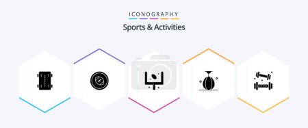 Téléchargez les illustrations : Sports and Activities 25 Glyph icon pack including small. bag. rugby posts. sport. football - en licence libre de droit