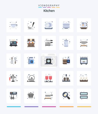 Téléchargez les illustrations : Creative Kitchen 25 Flat icon pack  Such As cook. kitchen. plate. electrical. tea - en licence libre de droit