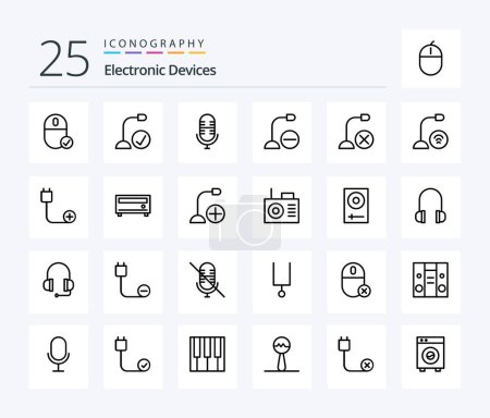 Illustration for Devices 25 Line icon pack including hardware. cord. computers. computers. microphone - Royalty Free Image