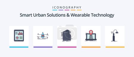 Ilustración de Smart Urban Solutions And Wearable Technology Line Filled 5 Icon Pack Including road. traffic. factory. route. system. Creative Icons Design - Imagen libre de derechos