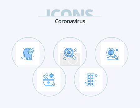 Téléchargez les illustrations : Coronavirus Blue Icon Pack 5 Icon Design. corona. scan. flu. virus. bacteria - en licence libre de droit