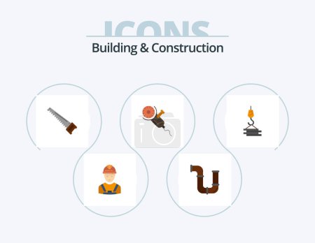 Téléchargez les illustrations : Building And Construction Flat Icon Pack 5 Icon Design. power. saw. tools. tools. bade - en licence libre de droit