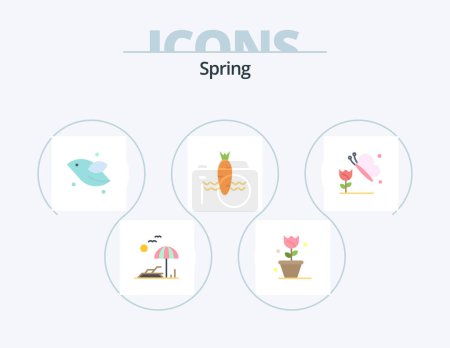 Illustration for Spring Flat Icon Pack 5 Icon Design. flower. spring. animal. vegetable. carrot - Royalty Free Image