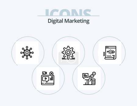 Téléchargez les illustrations : Digital Marketing Line Icon Pack 5 Icon Design. group. network. research. report. article - en licence libre de droit