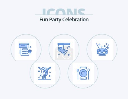 Illustration for Party Blue Icon Pack 5 Icon Design. instruments. spotlight. calendar. light. bright - Royalty Free Image
