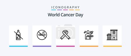 Ilustración de World Cancer Day Line 5 Icon Pack Including world. ribbon. building. care. cancer. Creative Icons Design - Imagen libre de derechos