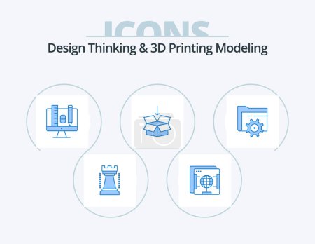 Téléchargez les illustrations : Design Thinking And D Printing Modeling Blue Icon Pack 5 Icon Design. setting. education. computer. shepping . box - en licence libre de droit