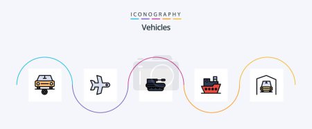 Illustration for Vehicles Line Filled Flat 5 Icon Pack Including garage. steamship. cannon. steamboat. tank - Royalty Free Image