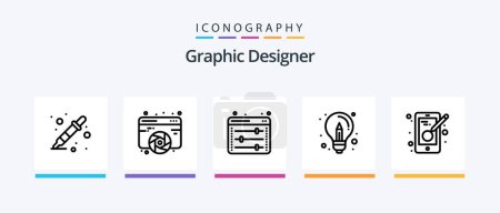 Téléchargez les illustrations : Graphic Designer Line 5 Icon Pack Including designing. creativity. business. psd. document. Creative Icons Design - en licence libre de droit