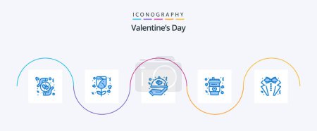 Téléchargez les illustrations : Valentines Day Blue 5 Icon Pack Including heart. love. love. long. cup - en licence libre de droit