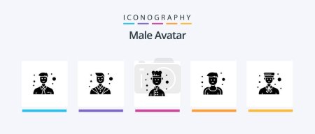 Illustration for Male Avatar Glyph 5 Icon Pack Including professional. boy. chef. bell. sportsman. Creative Icons Design - Royalty Free Image