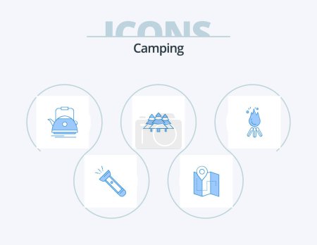 Téléchargez les illustrations : Camping Blue Icon Pack 5 Icon Design. jungle. forest. track. pot. teapot - en licence libre de droit