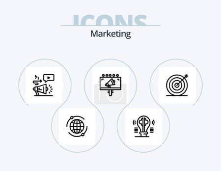 Téléchargez les illustrations : Marketing Line Icon Pack 5 Icon Design. advertising. bulb. business. head. marketing - en licence libre de droit
